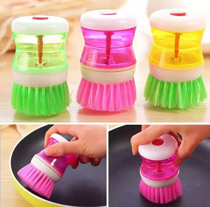 Kitchen Wash Pot Dish Brush Clean Utensils with Washing Up Liquid Soap Dispenser