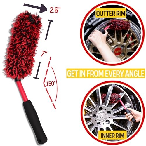 Metal Free Microfiber Wheel Brush Kit- Microfiber Angled 5 Pack (Red & Black)