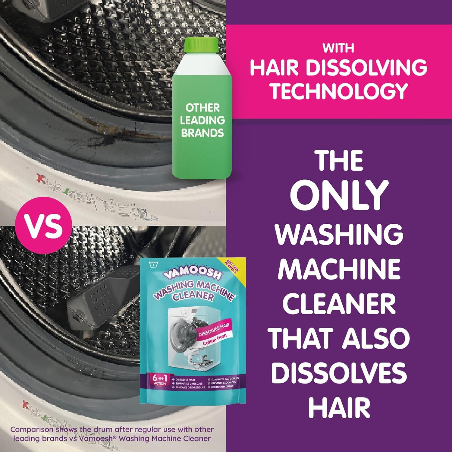 6-In-1 Washing Machine Cleaner | Dissolves Pet Hair | Leaves No Residue | Remove