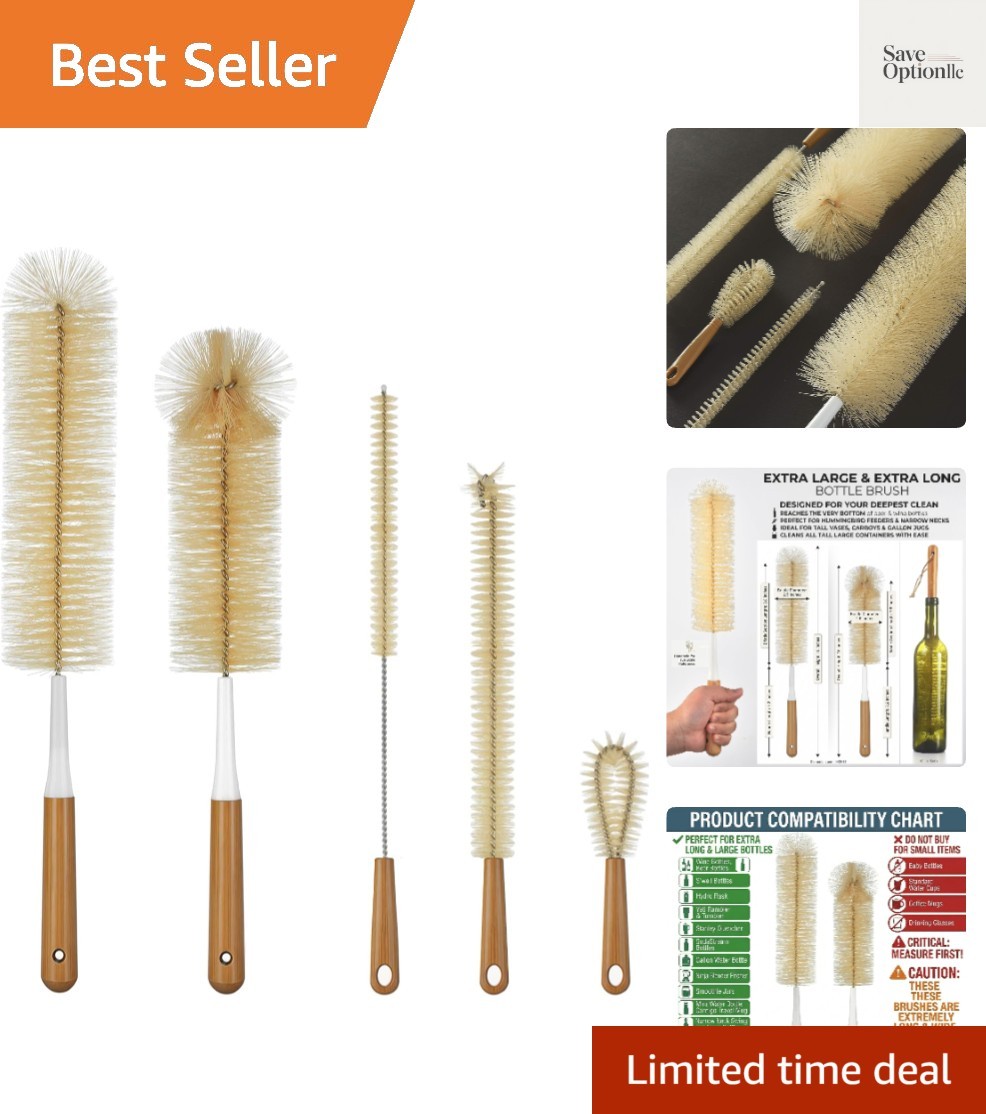 Extra Large Long Bottle Brush Set – 16″ / 15″ Long Bamboo Handle Bottle Clean…
