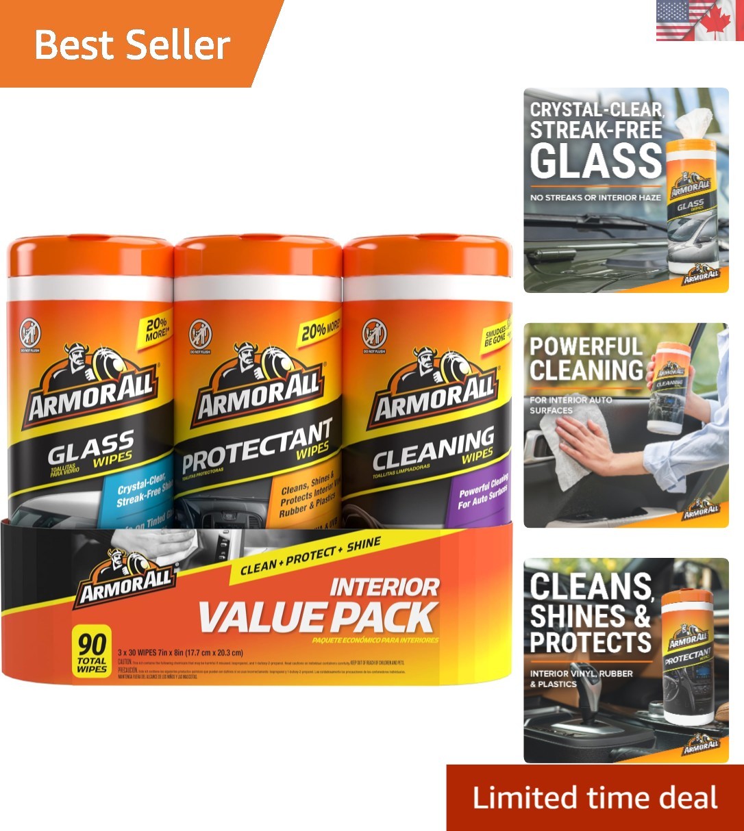 Essential Car Care Wipes – 3 Canisters of Protectant, Glass & Cleaning Wipes