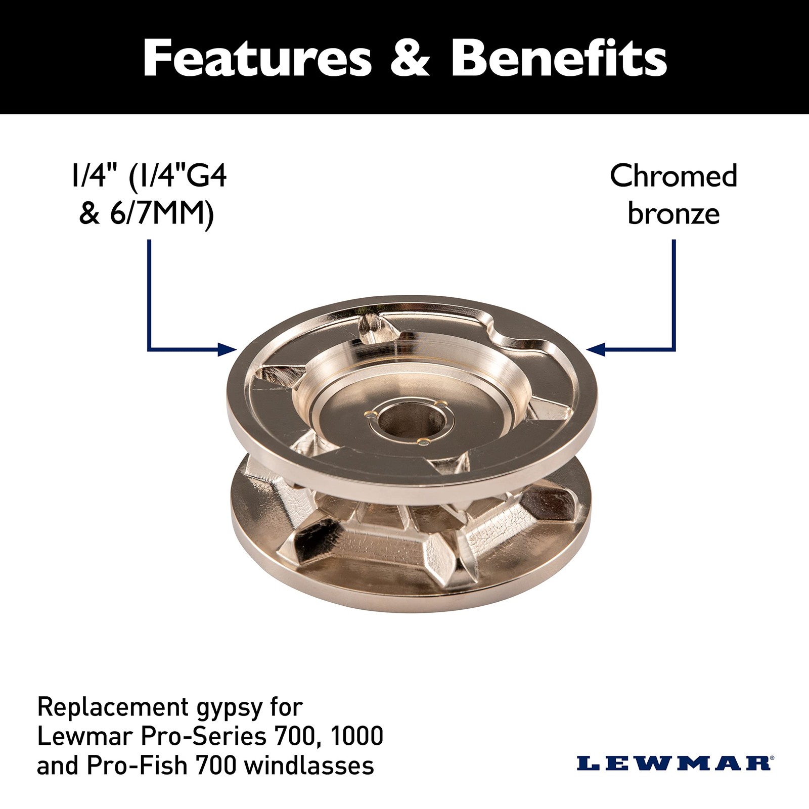 Lewmar Replacement Gypsy RC 1/4″1/4″G4 6/7 mm with Chromed Bronze Construction