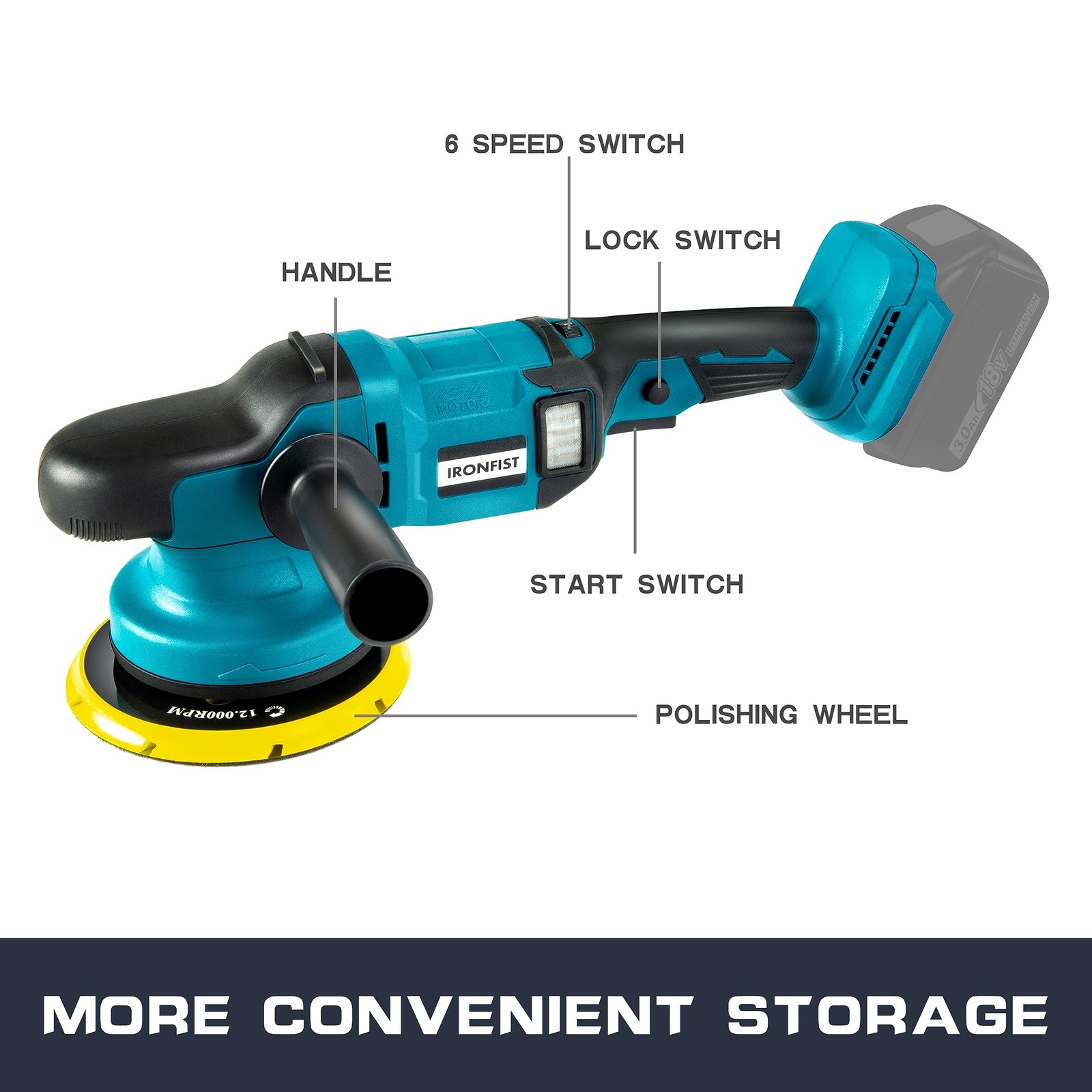 Cordless Car Polisher, 6 in Brushless Buffer Orbital Portable Polishing Waxer