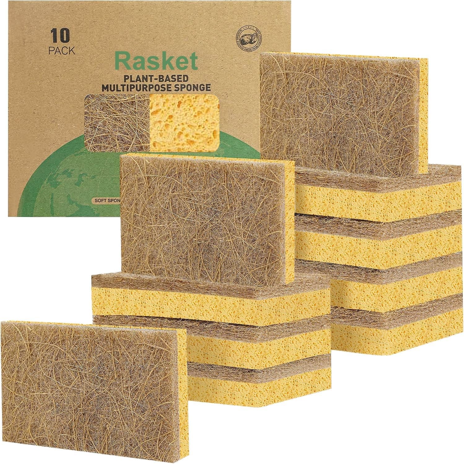 10 Pack Biodegradable Natural Sponges Kitchen – Compostable Cellulose and