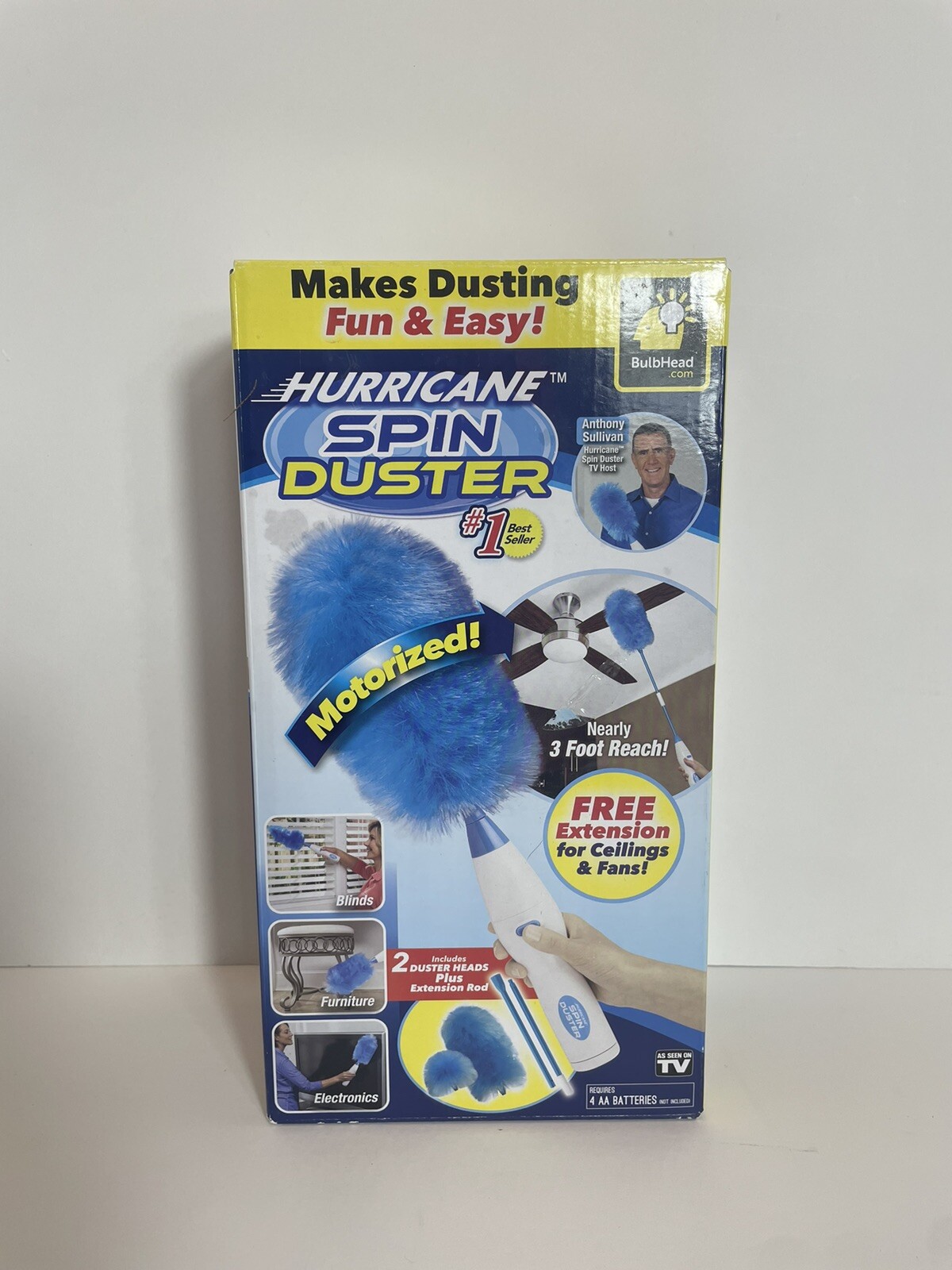 Hurricane Spin Duster Motorized Dust Wand w/3ft Extension For Ceiling Fans