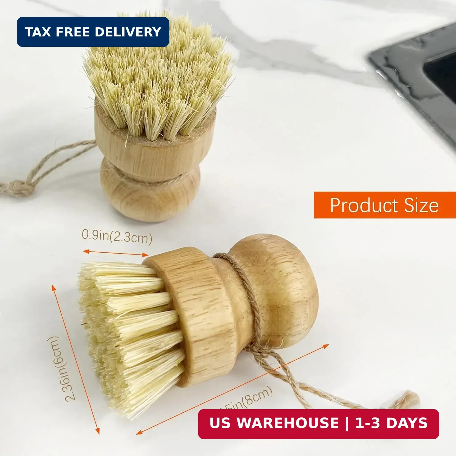 2pcs Wooden Dish Scrub Brushes for Kitchen, Eco-Friendly Cleaning Scrubbers, Nat