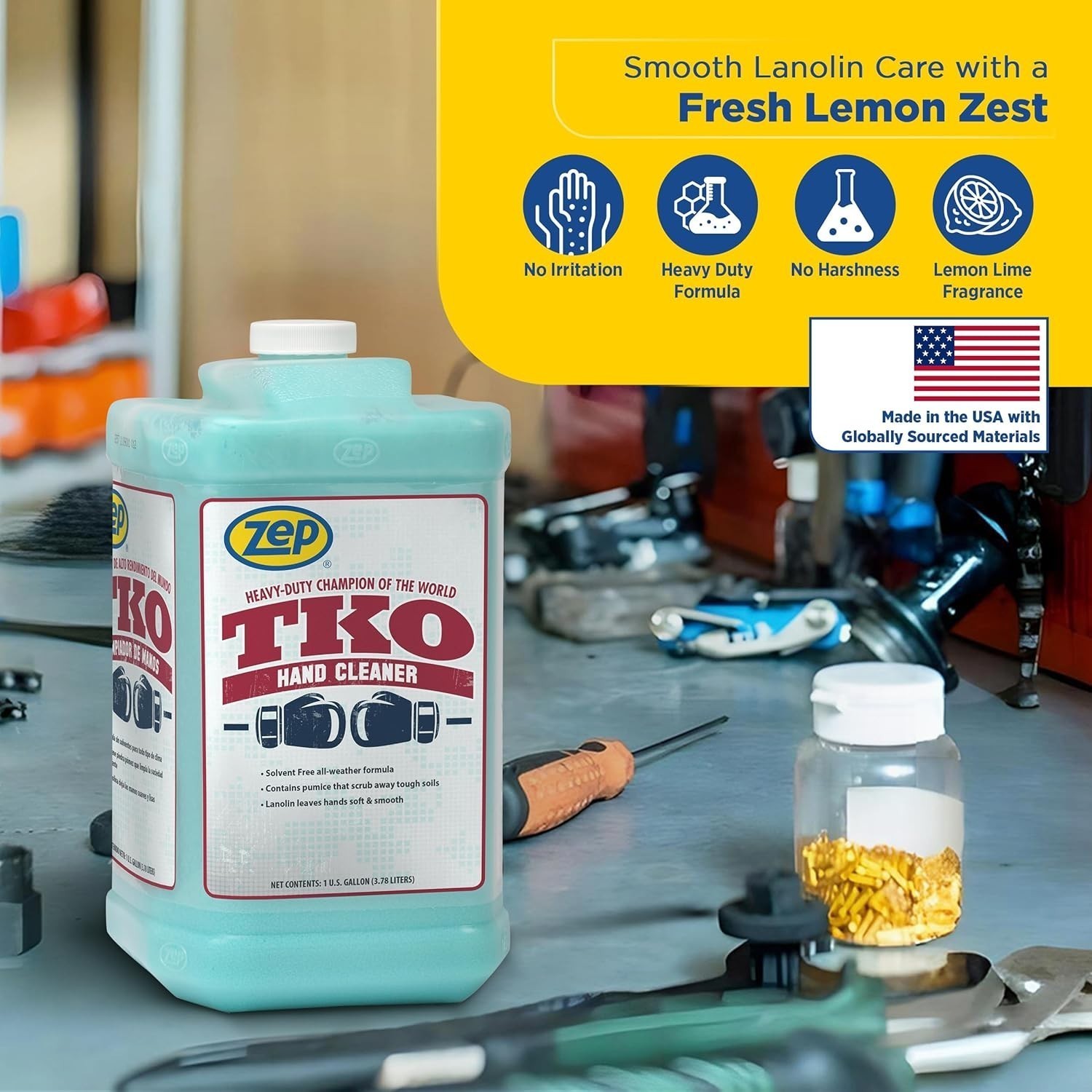 4 PACK Zep TKO Heavy-Duty Industrial Gritted Hand Cleaner Lemon – 1 Gallon NEW