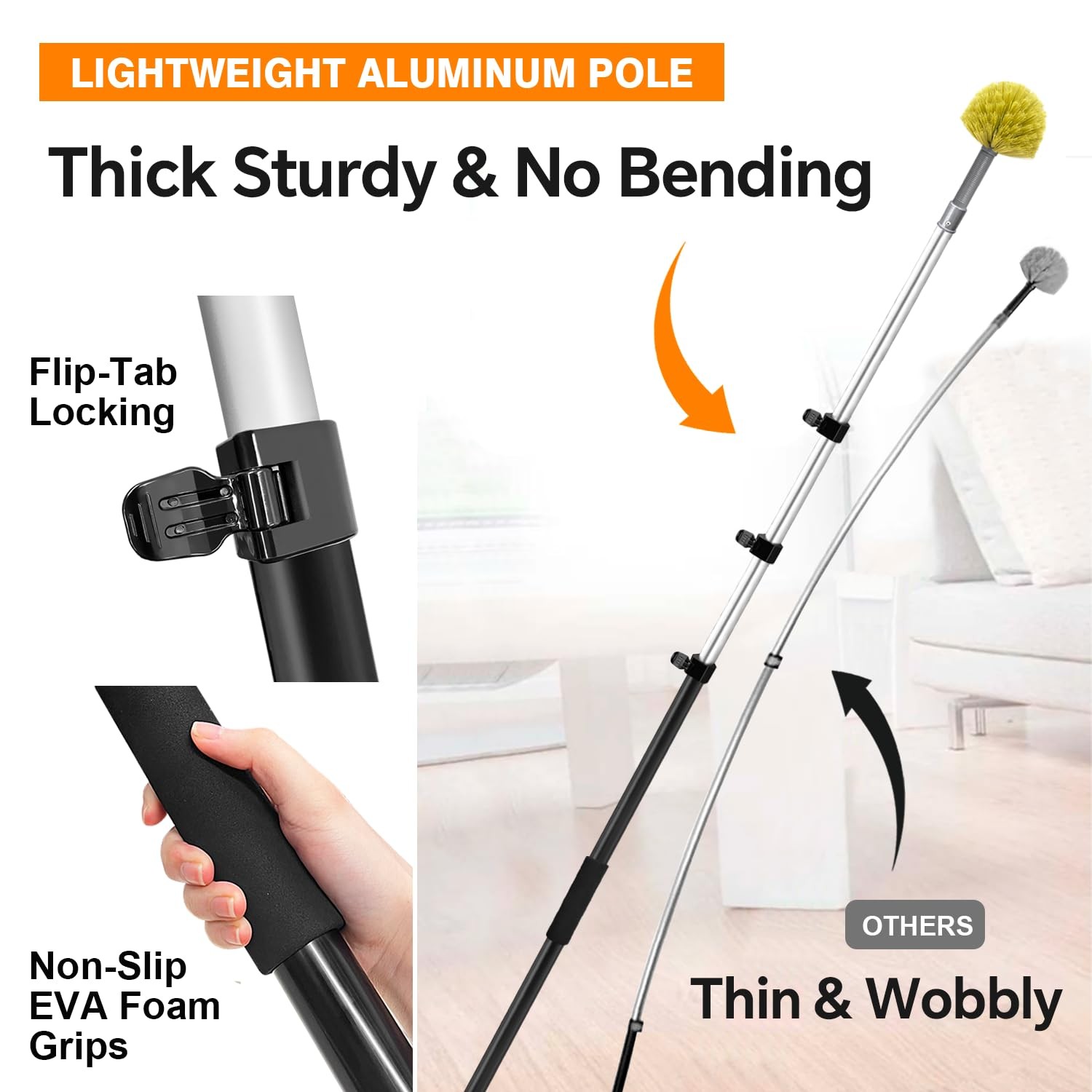 4-12Ft Telescoping Extension Pole Kit 5-in-1 High Reach Duster with Chenille