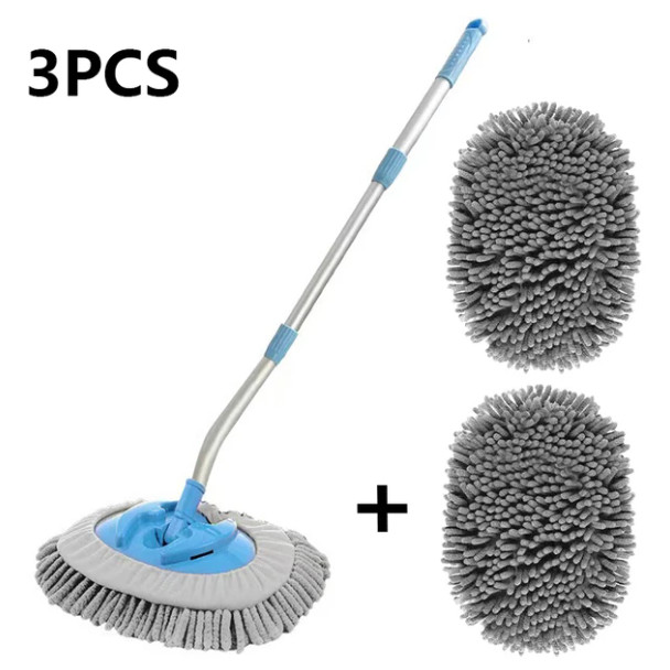 3pc Car Wash Brush Mop Cleaning Tool, Long Handle Flexible Microfiber Sponges
