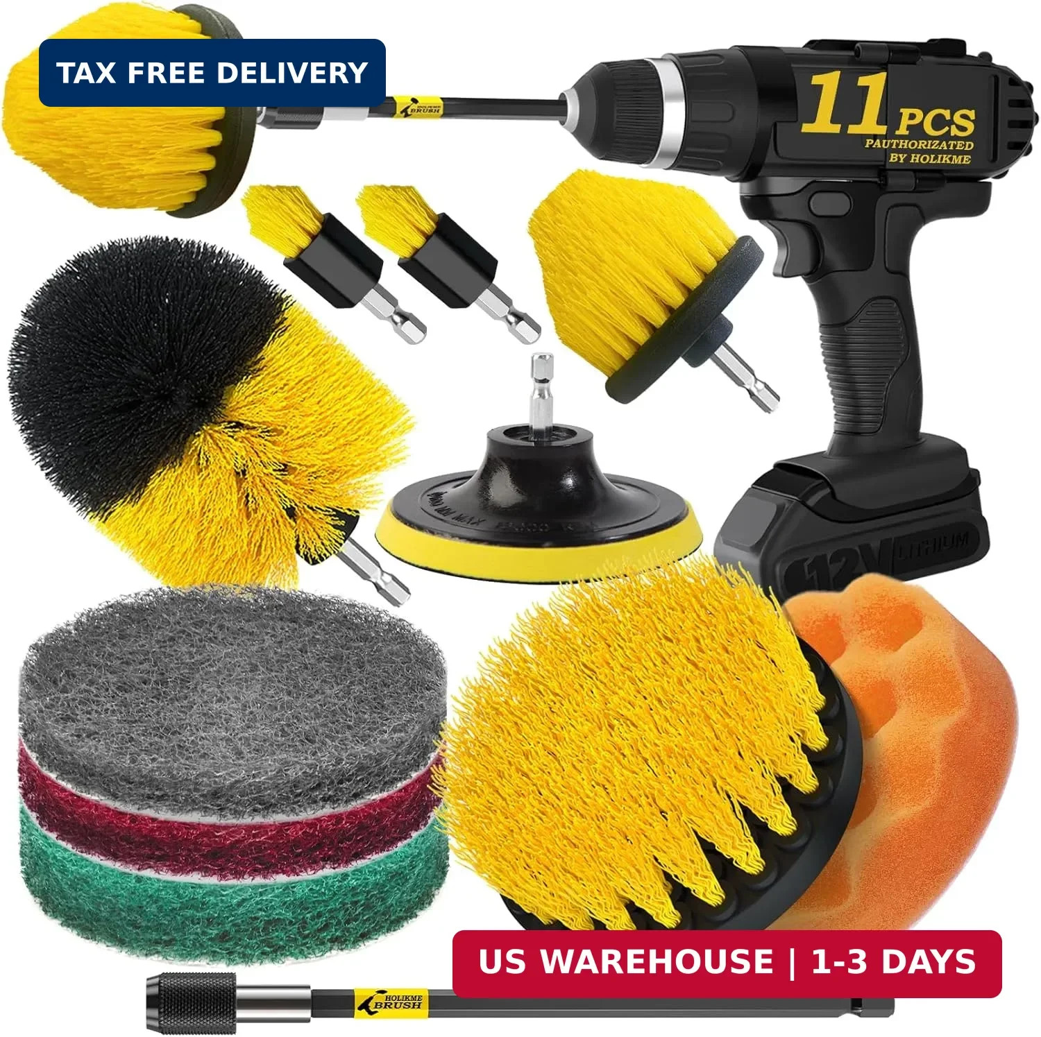Holikme 11 Piece Drill Brush Attachment Set Scouring Pads Power Scrubber Brush S