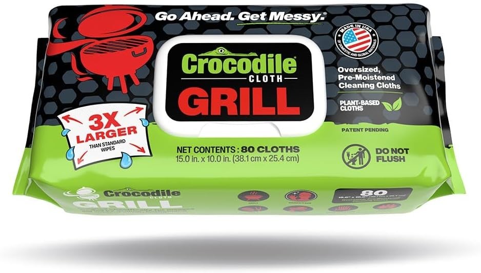 Grill 80 15″ x 10″ Plant-based Cleaning Wipes. Safe on Skin & Multiple Surfaces.