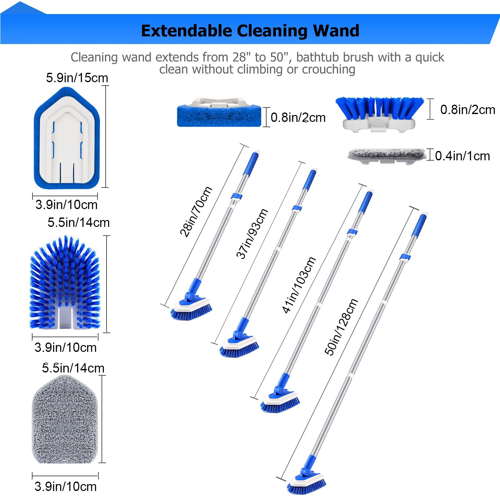 Shower Cleaning Brush with Locking Head, 3 in 1 Tub Tile Scrubber Brush with …
