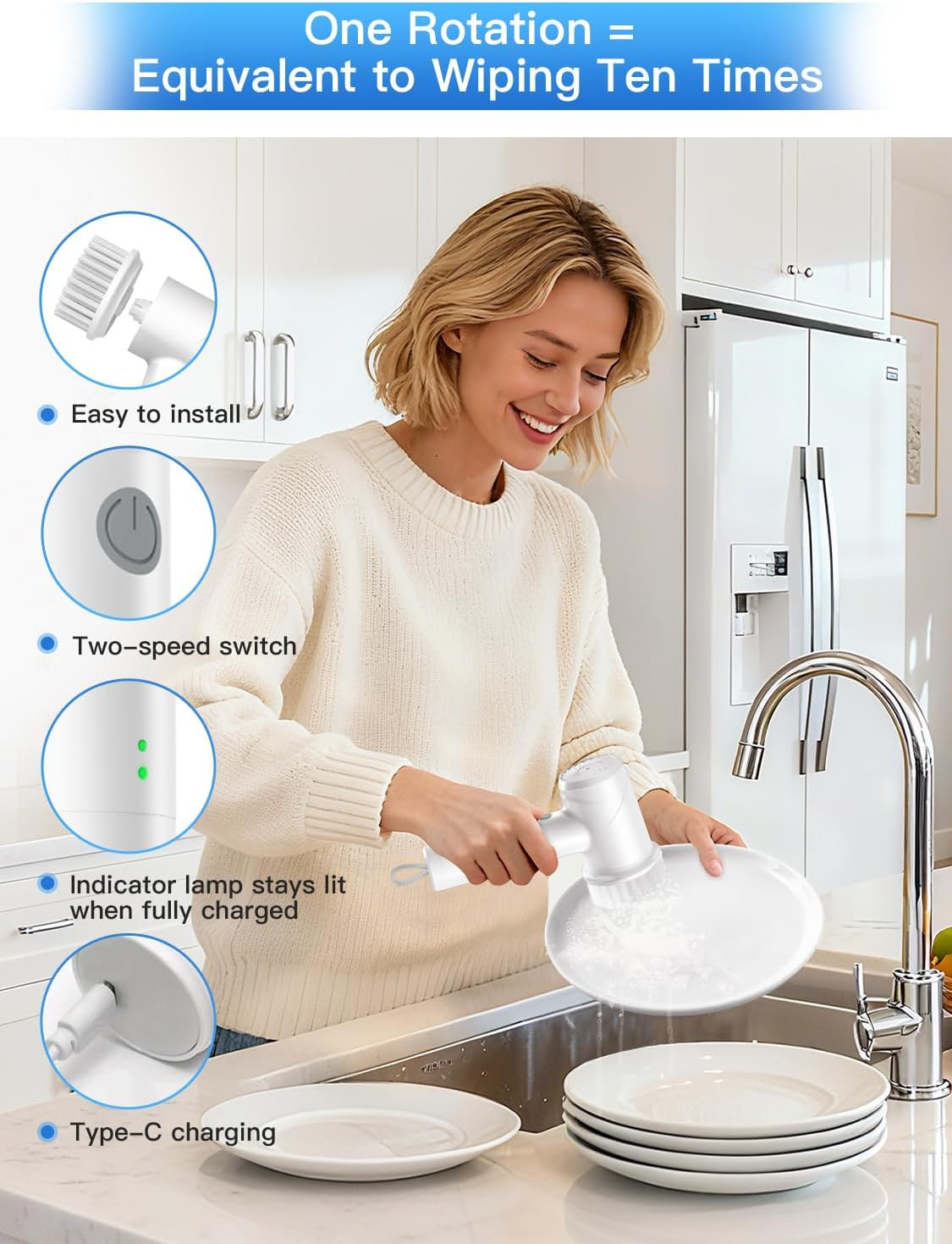 Electric Spin Scrubber Waterproof with 6 Heads 2 Speed Settings Cordless Shower