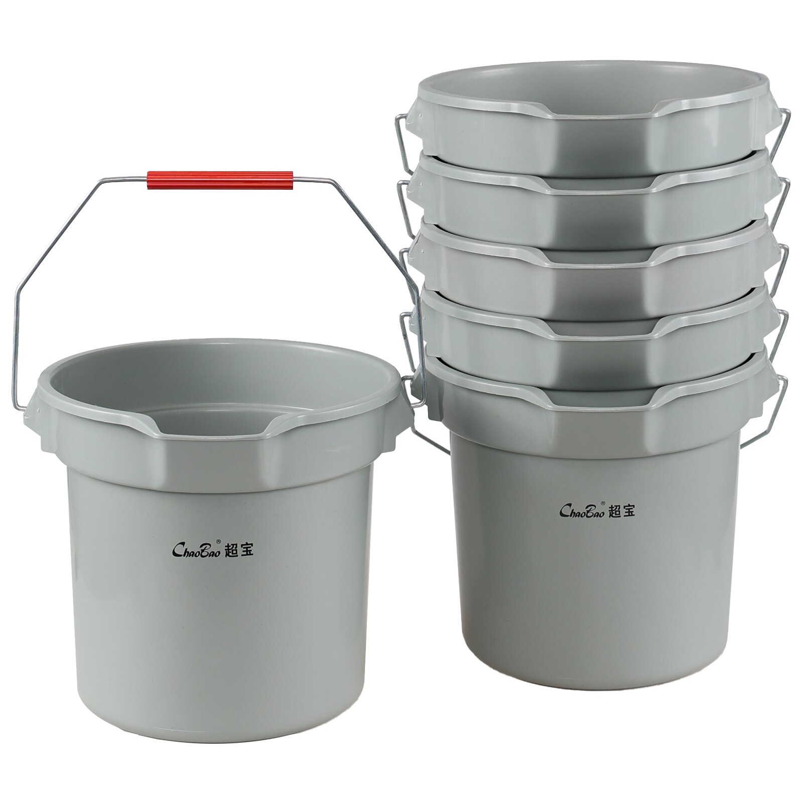 4/6 Pack 14 Qt Commercial Cleaning Pail w/ Handle, Heavy Duty Round Utility Pail