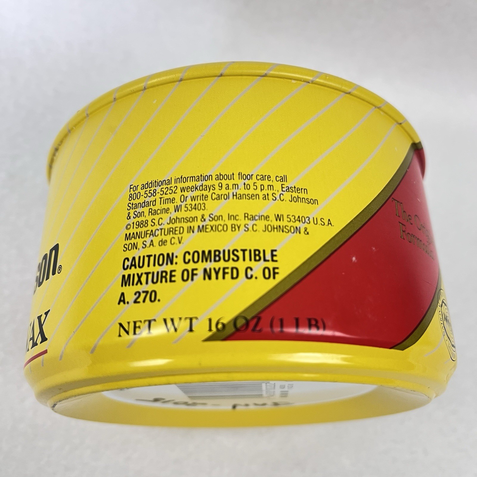 SC Johnson Paste Wax The Original Formula 16oz Container 15.7 oz Total Weight