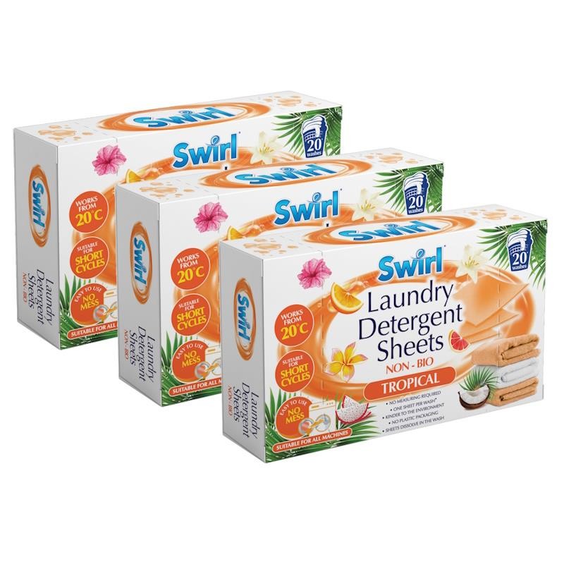 3 X Swirl Laundry Detergent Sheets Tropical 20pk