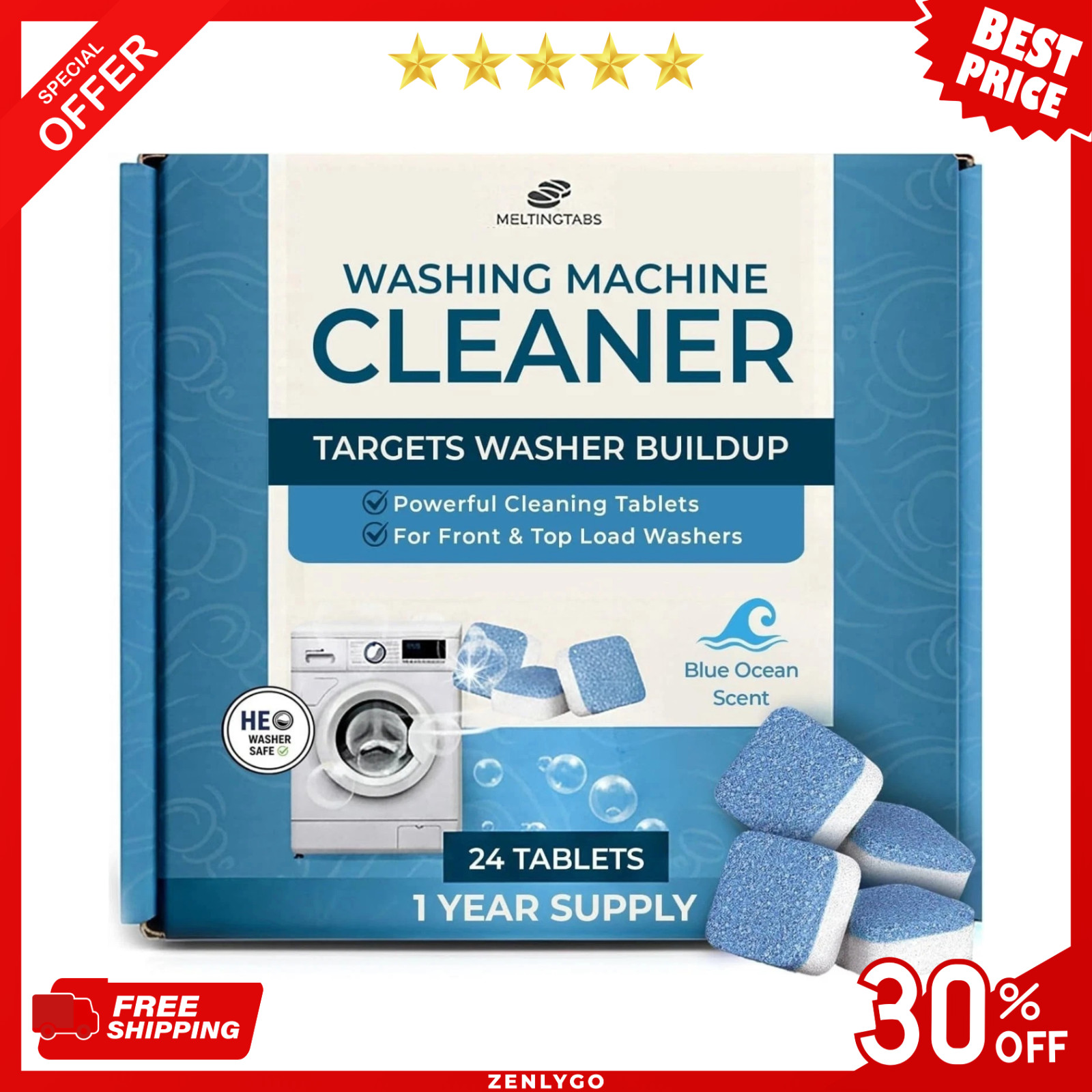 Uproot Clean Washing Machine Cleaner Tablets – 24 Pack for a 12 Month Supply. Fo