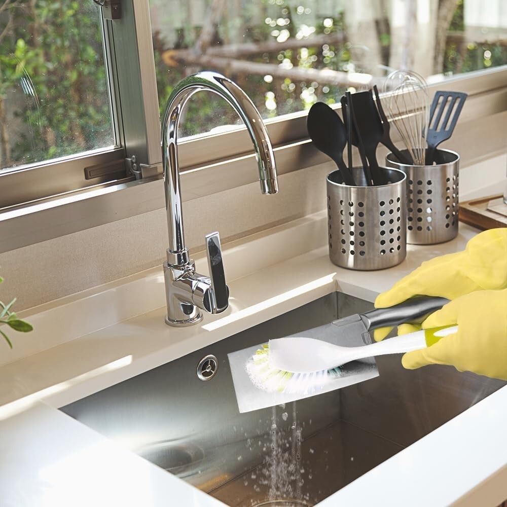 2 Pcs Scrub Brush Set for Dish Sink Pot Pan with Stiff Bristles Yellow Green