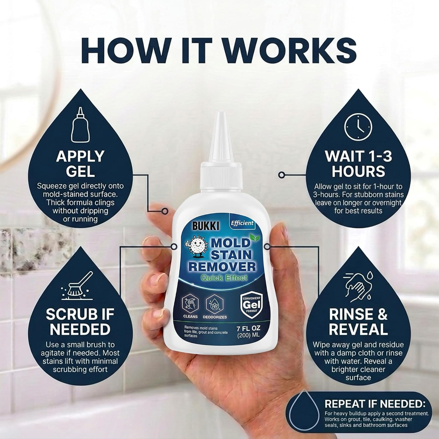 Professional Mold Stain Remover Gel (7 FL OZ), Heavy Duty Thick Gel for Shower G