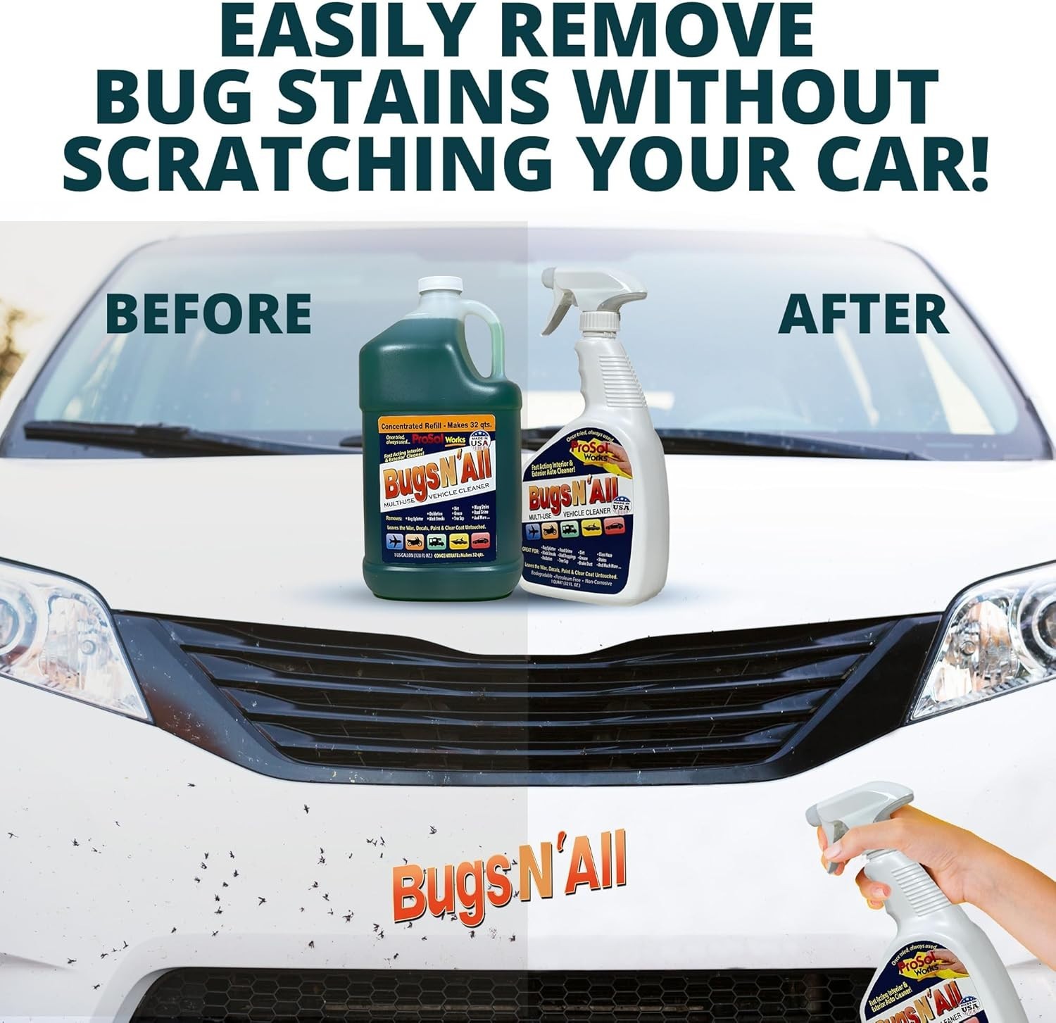 Bugs N’ All Multipurpose Car Cleaner & Degreaser – Bug & Tar Remover Concentr…