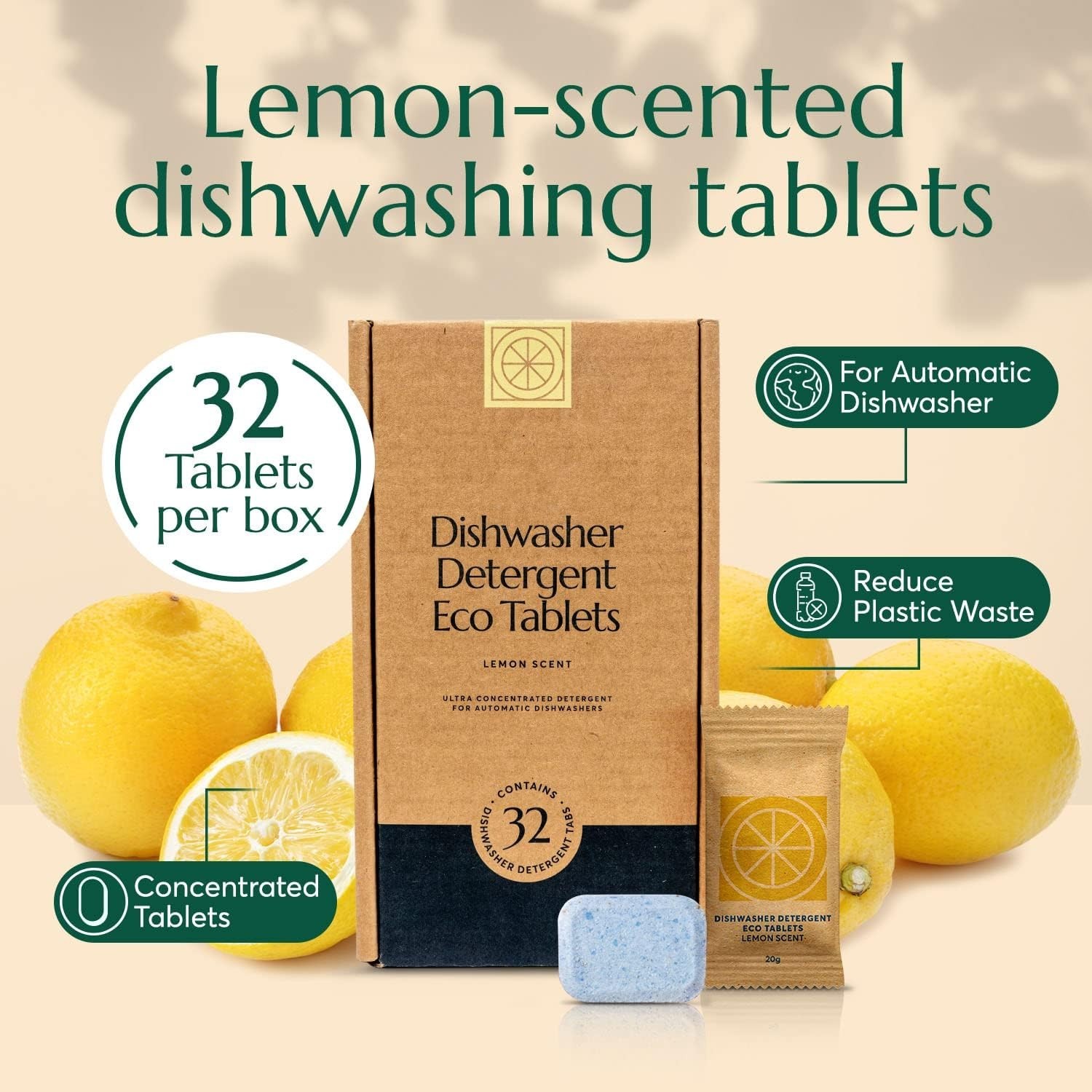 Cleaning Power in Every Pod – Eco-Friendly 32 Count Dishwasher Pods, Lemon Fresh