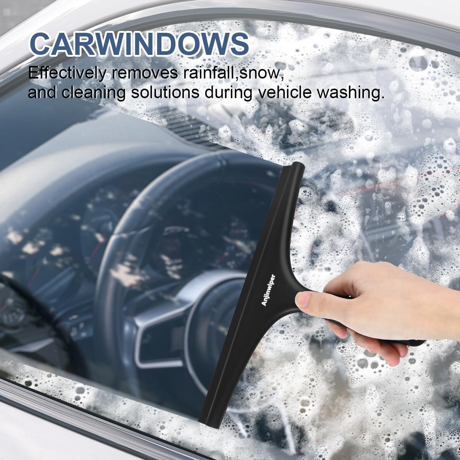 10 Inch Black Shower Squeegee with Silicone Blade for Windows and Mirrors