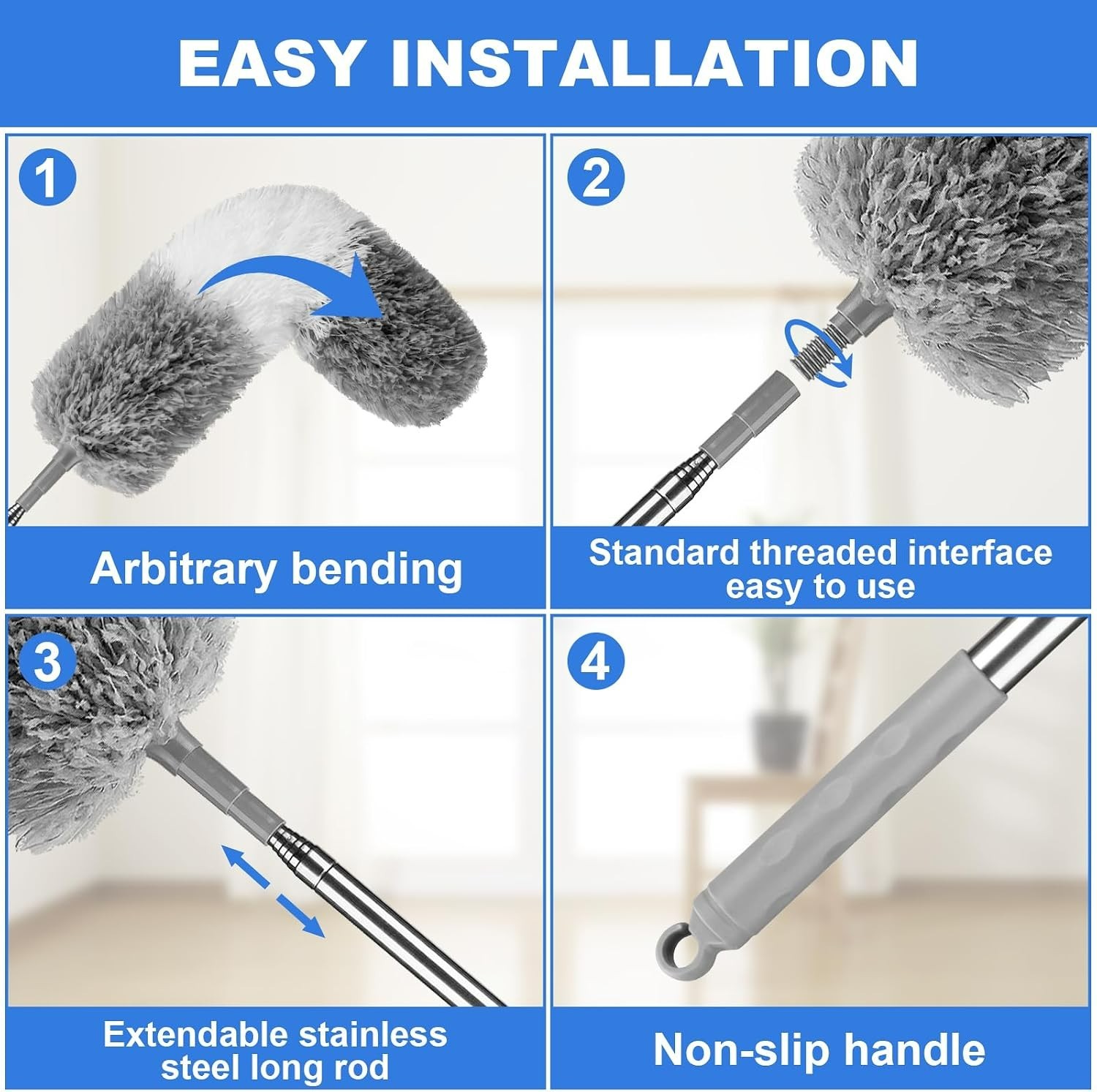 Feather Duster with 100-Inch Extension Pole – Effortless Ceiling Fan Cleaning