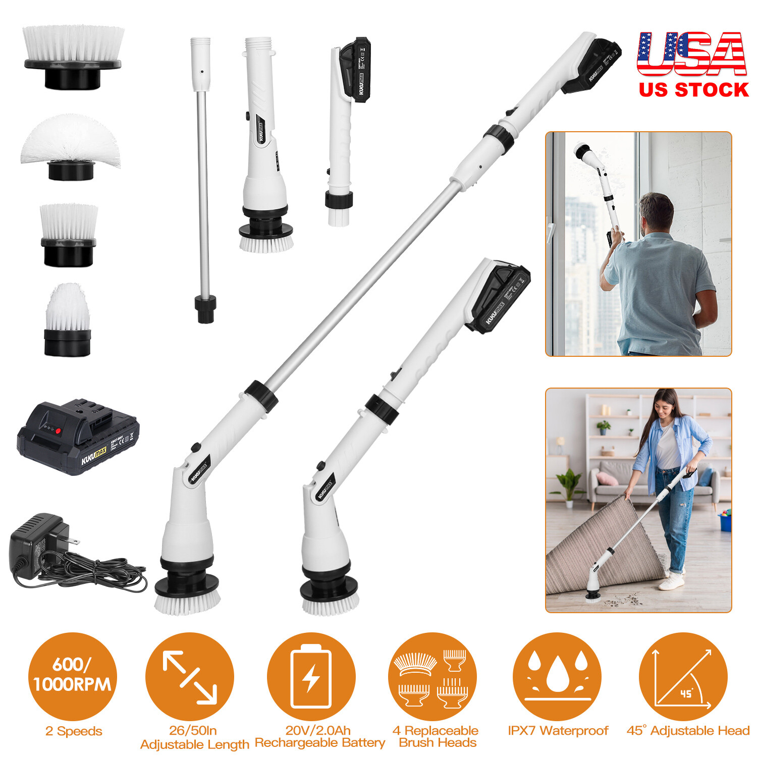 Cordless Electric Spin Scrubber 4 Replacement Head for Bathroom Kitchen Cleaning