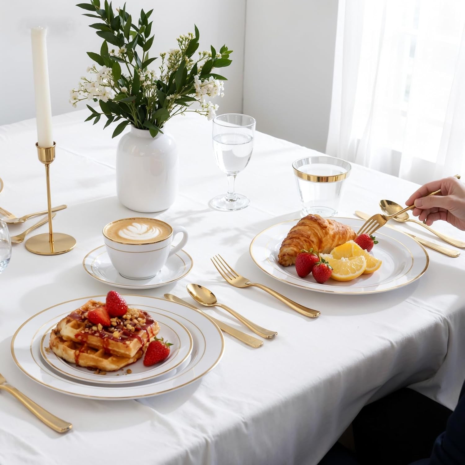 WDF Partyware 350Piece Gold Dinnerware Set for 50 Guests – Gold Plastic Plates