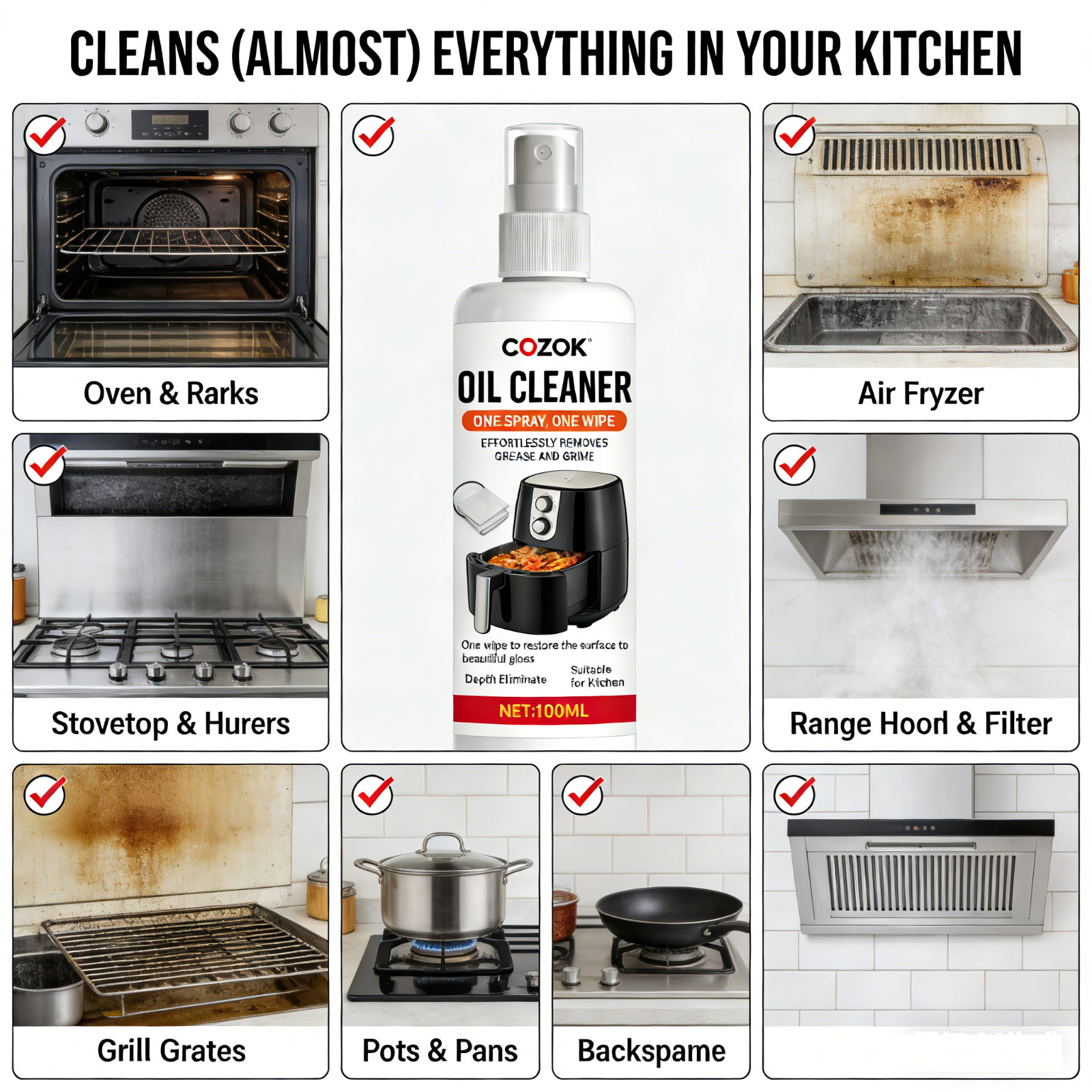 Kitchen All-Purpose Degreaser – One Spray One Wipe for Stove, Oven, Hood, Air Fr