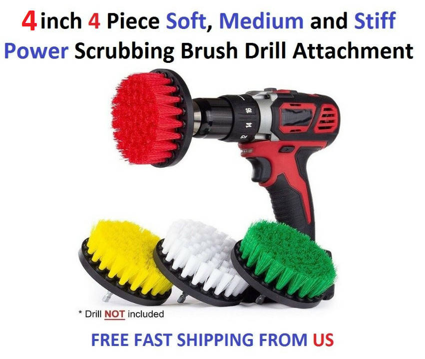 4inch 4 Piece Soft, Medium and Stiff Power Scrubbing Brush Drill Attachment