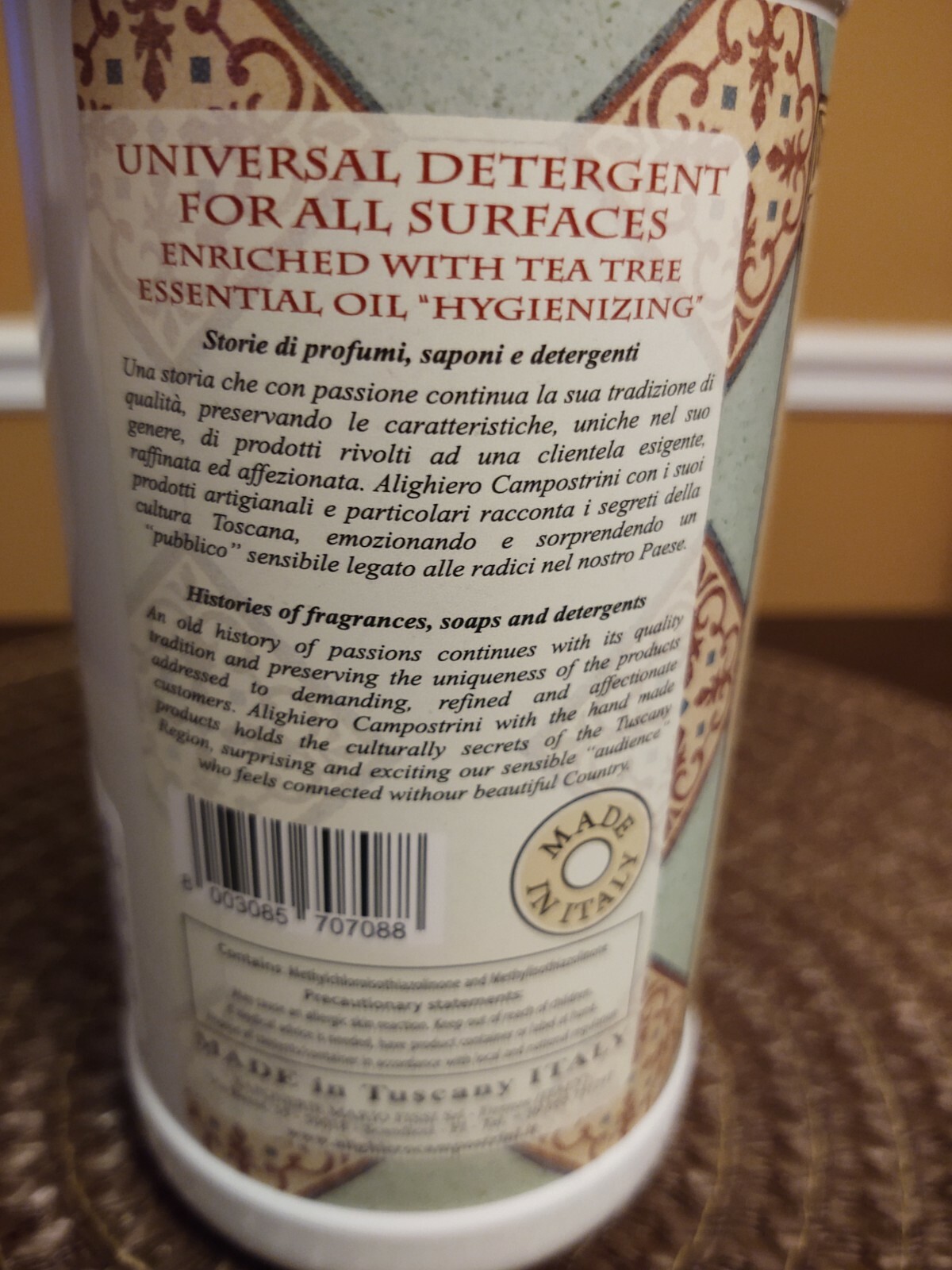 Alighieri Campostrini Floor Detergent All Surface 33.8 fl. oz. Made in Italy