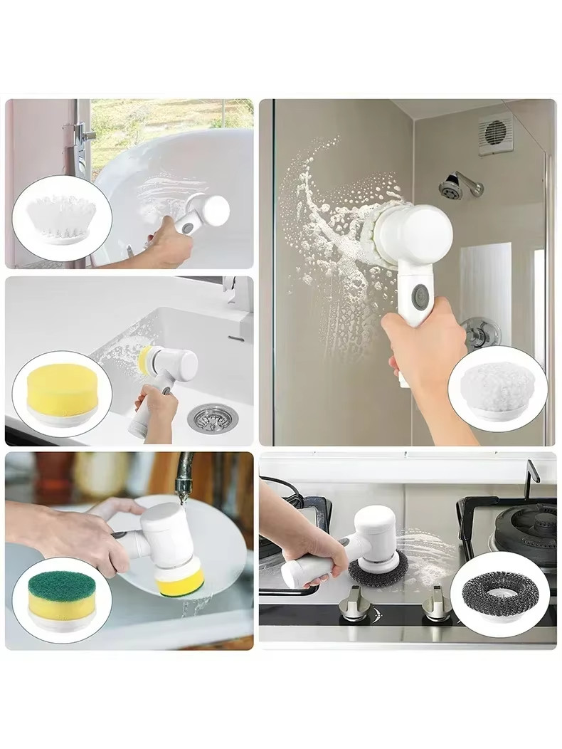 1pcs Electric Spin Scrubber – Cordless Cleaning Brush with 5 Replaceable Heads