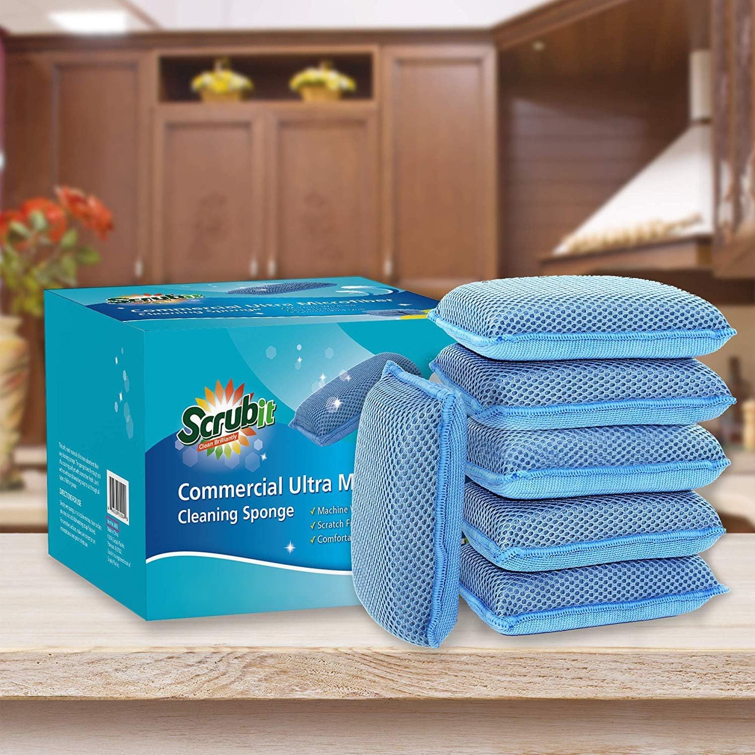 Miracle Microfiber Kitchen Sponge by Scrub-It (6 Pack) – Non-Scratch Heavy Duty