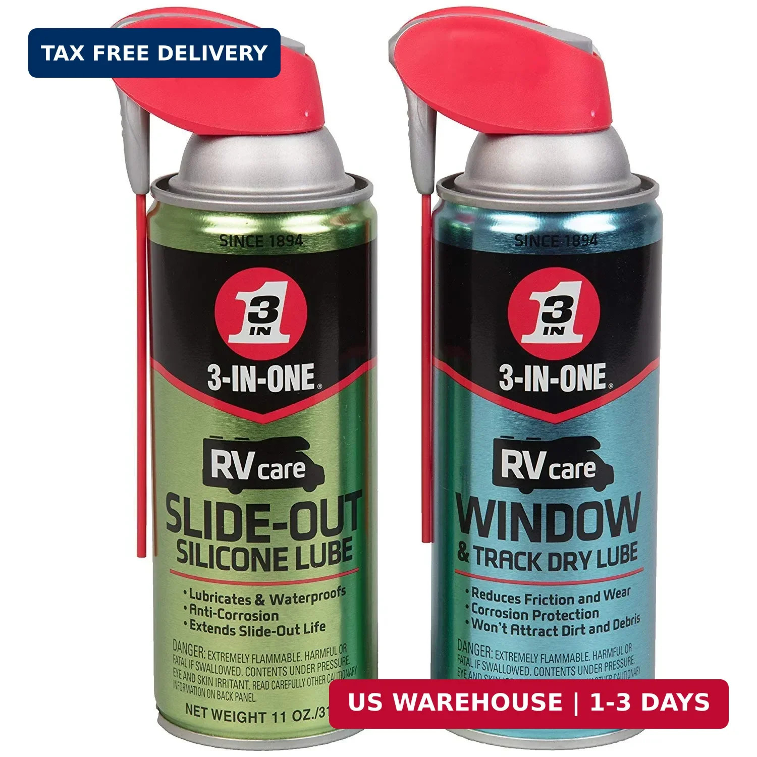 3-IN-ONE RVcare Slide Out Silicone, 11 oz. And RV Care Window & Track Dry Lube