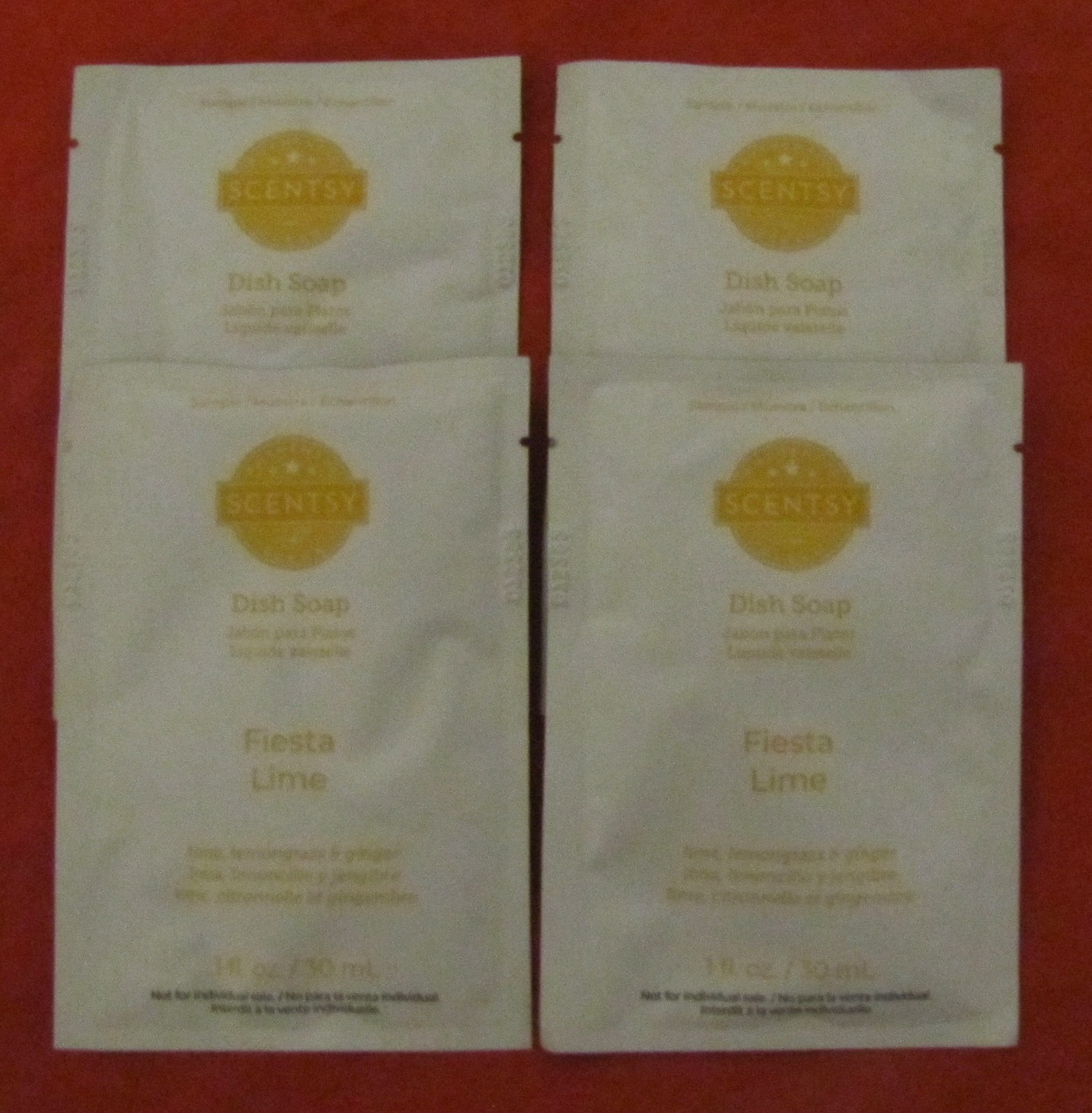 Lot 4 New Scentsy Fiesta Lime Dish Soap Packets. 1 fl.oz. Each.