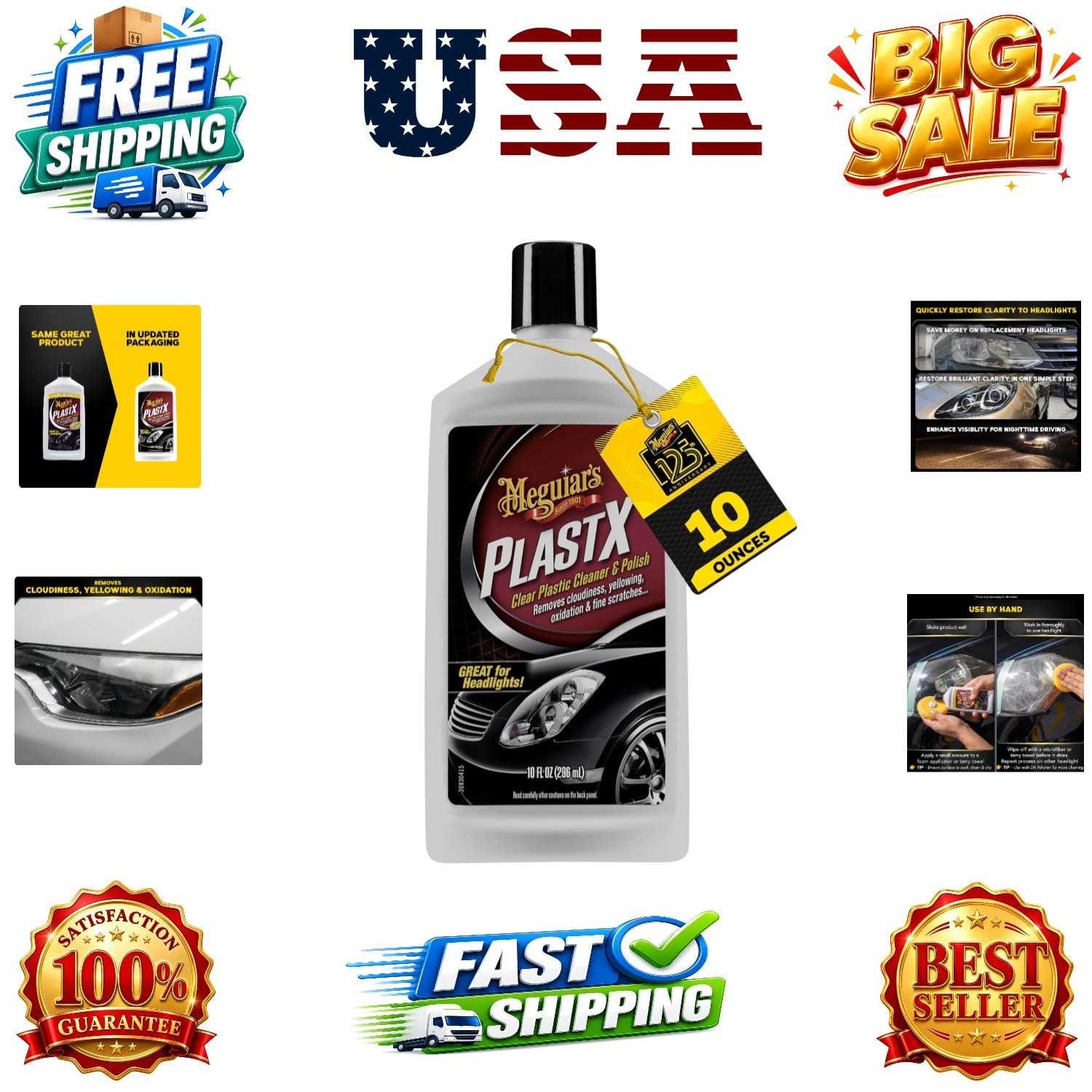 PlastX Clear Plastic Polish, Fast & Easy Clear Plastic Restorer for Headlight…