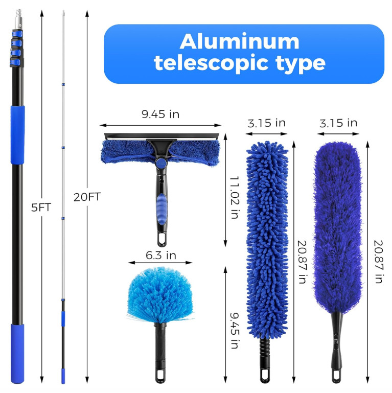 Kit Plumero Telescópico 26FT Con 5 Cabezales Para Techo Ventanas Y Ventilador