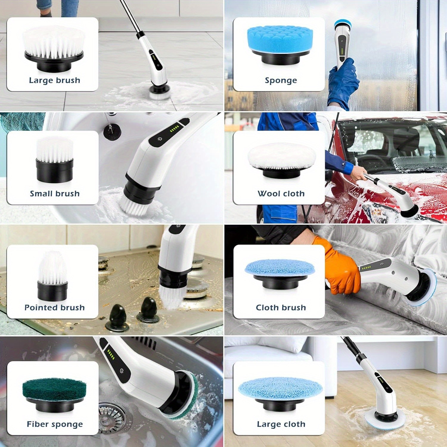 7 Heads Electric Spin Scrubber Cordless Bath Tub Power Scrubber with Handle