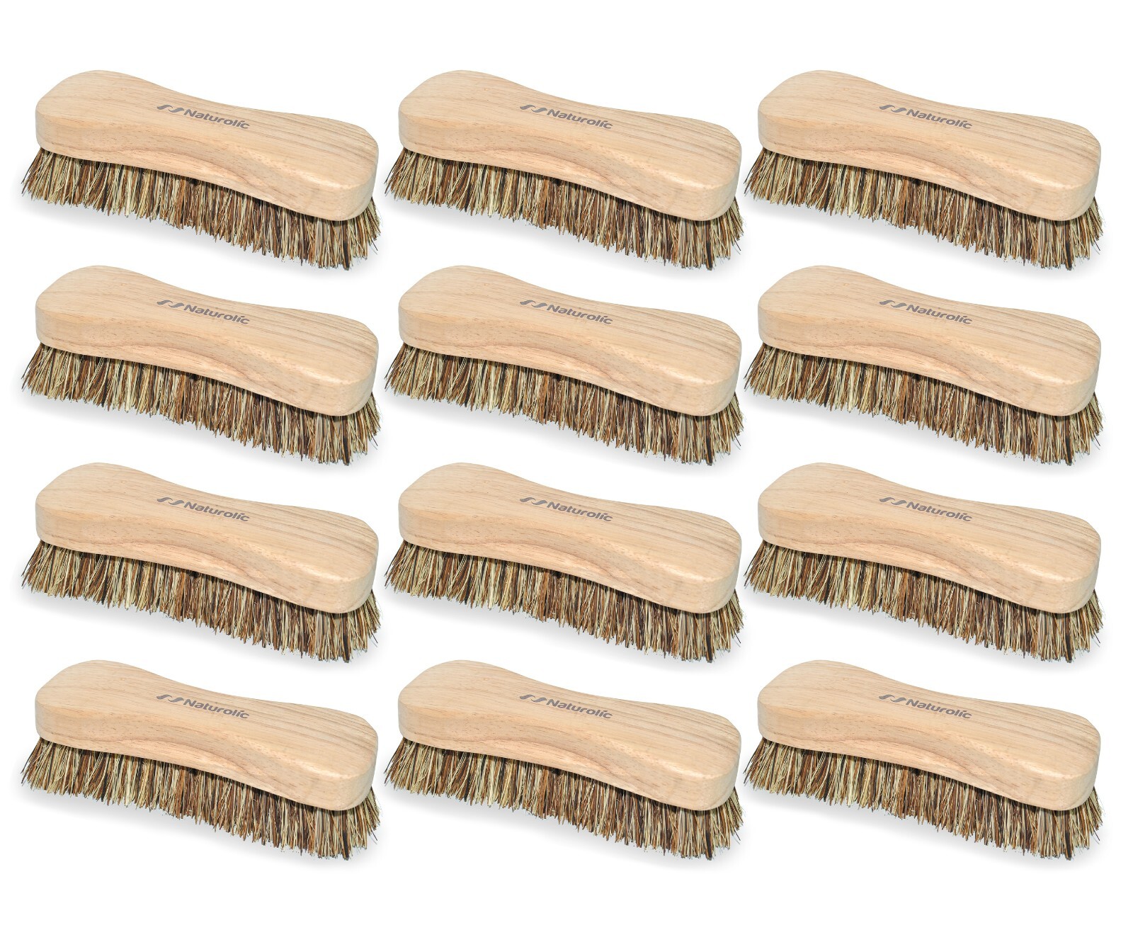 Naturolic All-Natural Wooden Scrub Brush | Palmyra Bristle Brush Pack of 12