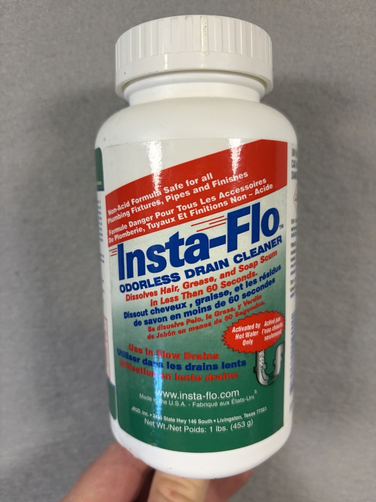Insta-Flo Odorless Clog Remover Powder 1 lb Sink/Drain Safe for Plumbing