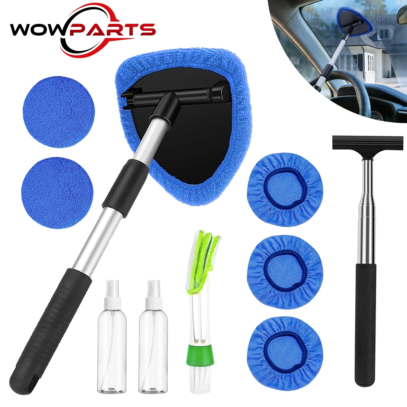 Windshield Cleaning Tool Kit Car Window Glass Wiper Cleaner Brush with Squeegee