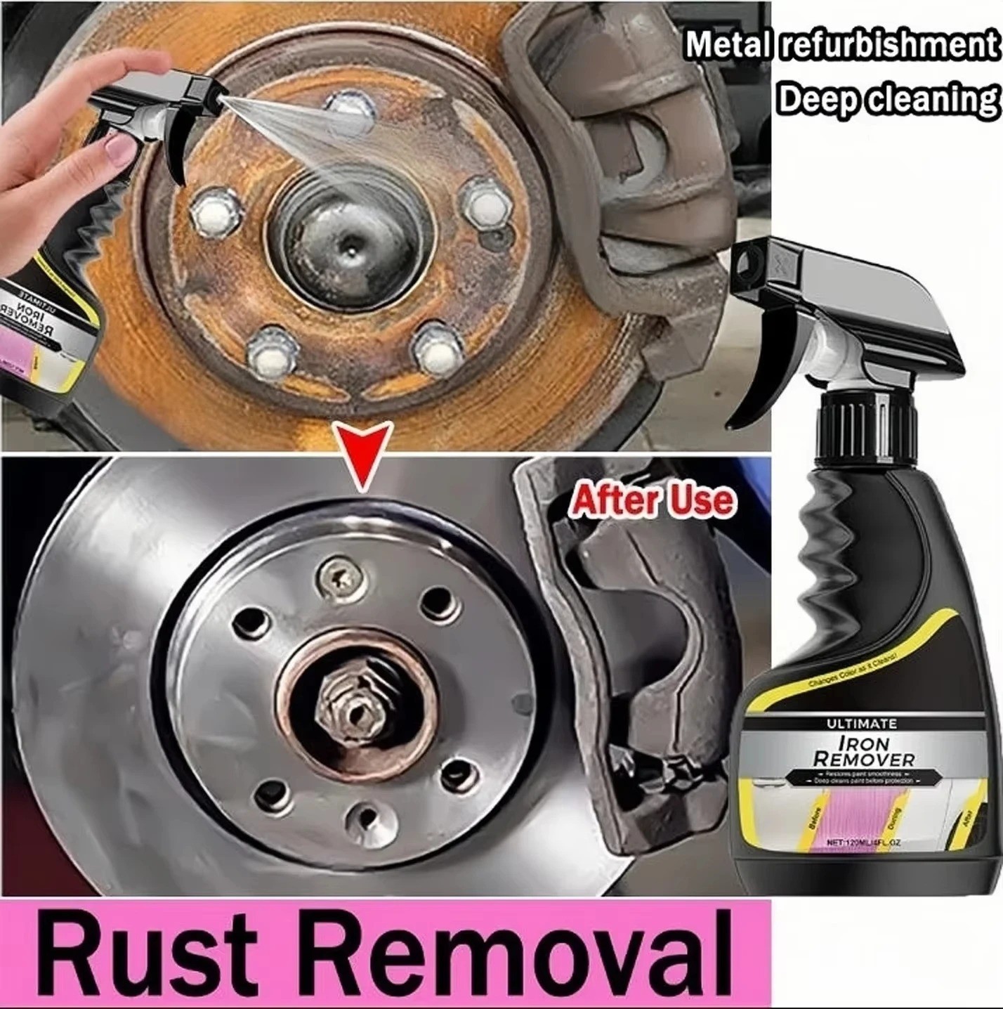 120ml Car Rust Remover Spray Metal Deruster Cleaner Wheel Hub Exhaust Pipe