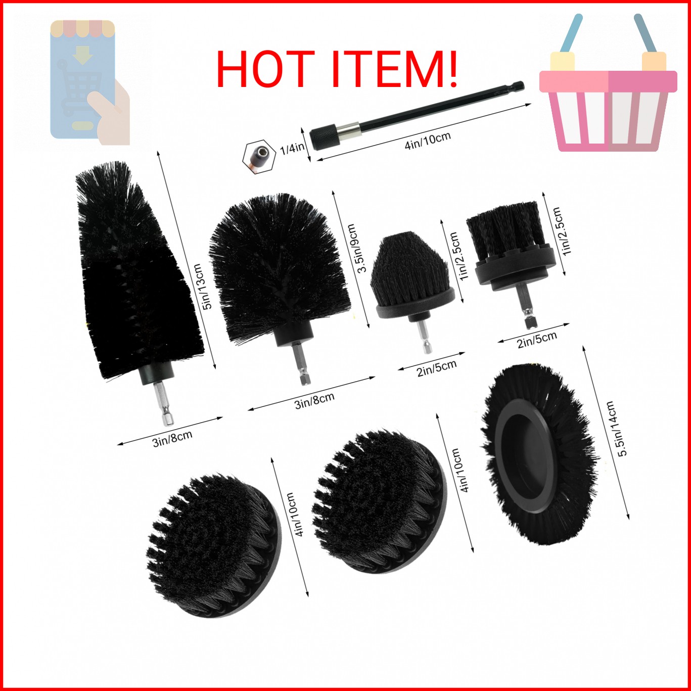 ETOUPA 8 Pcs Drill Brush Attachment Set, Power Cleaning Scrub Brush Kit with Ext