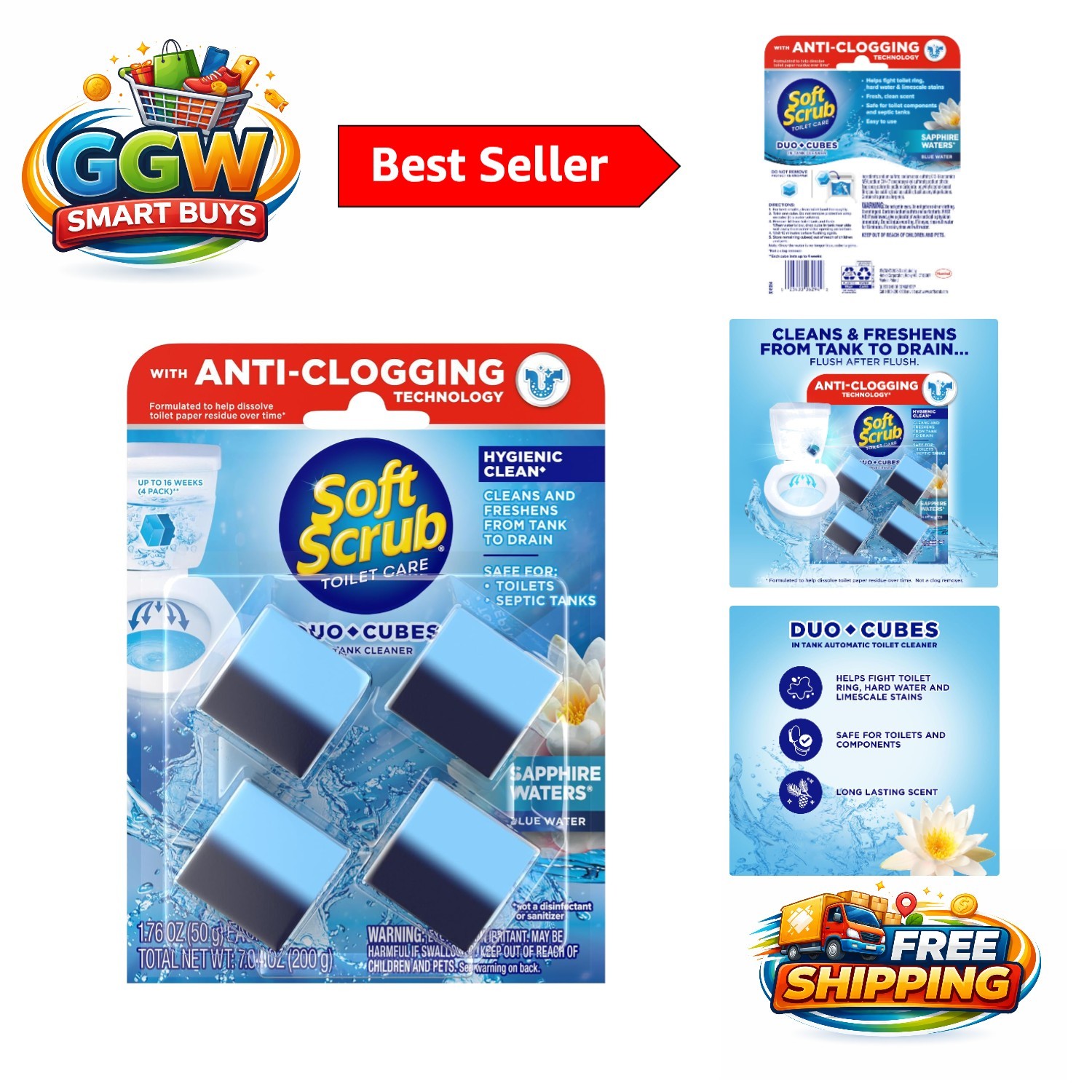 Automatic Toilet Cleaner Duo-Cubes, Sapphire Waters – Lasts 16 Weeks – 4 Count