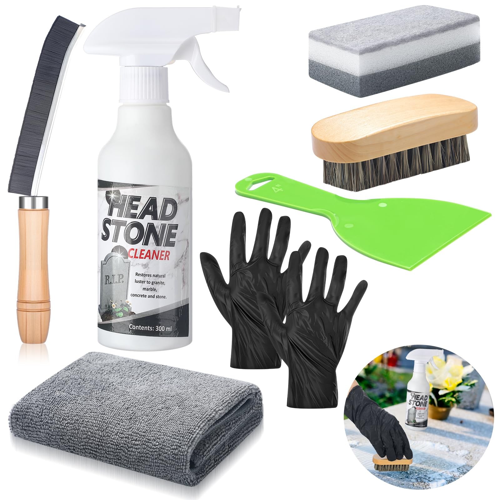 8 Pcs Headstone Cleaner Kit for Grave Cemetery Cleaning Granite Stone Daily C…