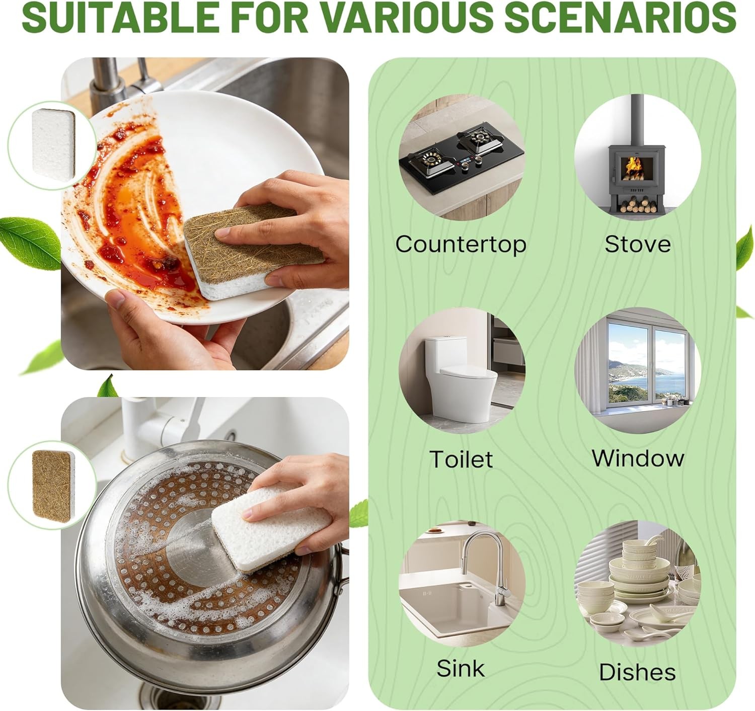 12 Count Plant-Based Kitchen Sponges, Compostable Cellulose Sponge,