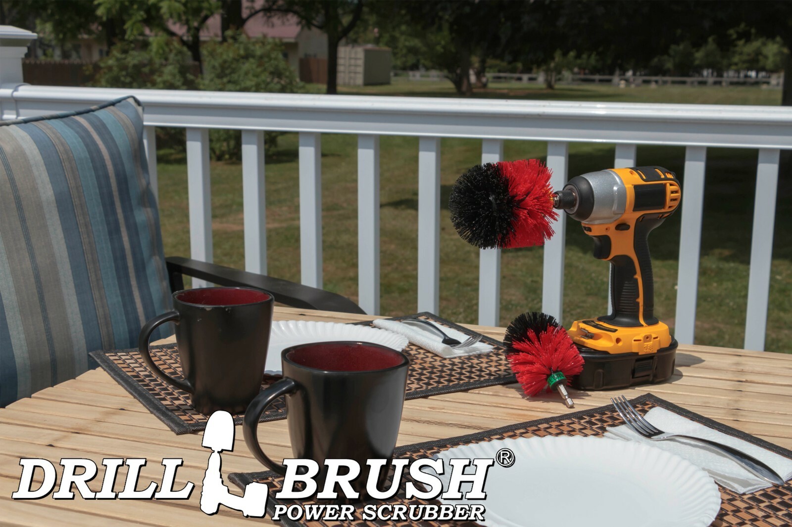 Drill Brush Cordless Drill Powered 2-Piece Indoor / Outdoor Stiff Scrub Brushes