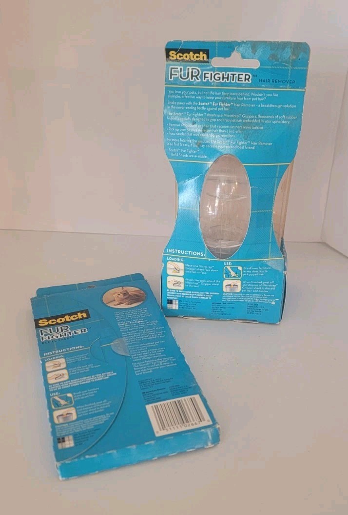 3M Scotch Fur Fighter Hair Remover & 1 Pack Refill Sheets NOS