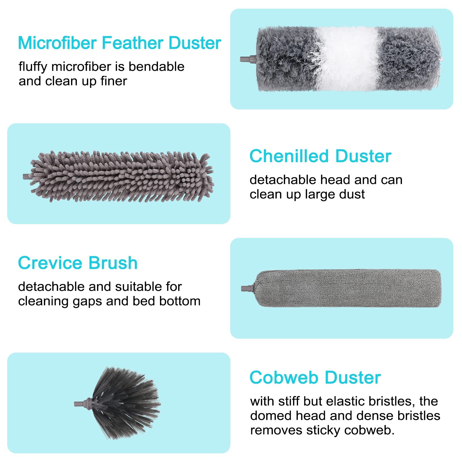 12pcs Microfiber Dusters, Duster with Extension Pole(Stainless Steel) 30 to 1…